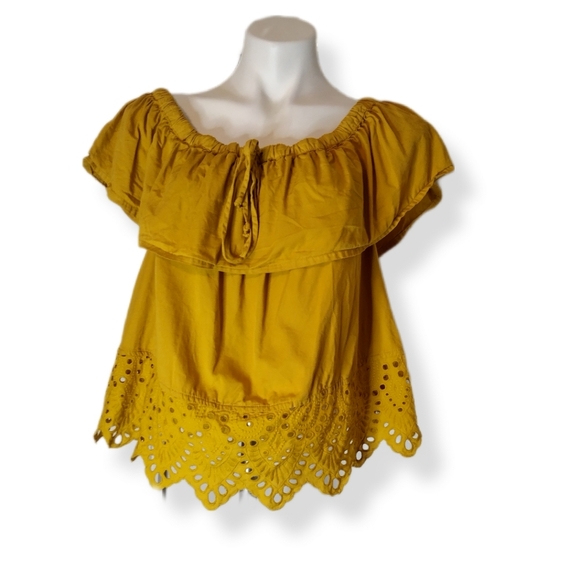 MADEWELL Yellow Eyelet Balcony Top size L - Picture 2 of 8
